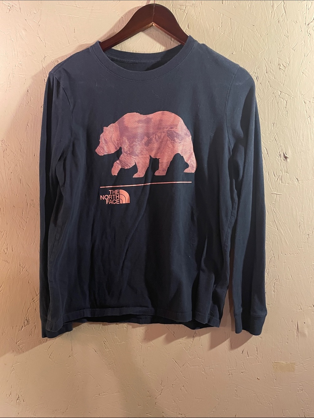 The North Face Navy Long Sleeve Tee with Pink Bear Graphic